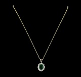 3.77 ctw Emerald and Diamond Pendant With Chain - 14KT Yellow Gold