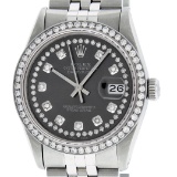 Rolex Mens Stainless Steel Rhodium String Diamond 36MM Datejust Wristwatch