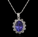 4.80 ctw Tanzanite and Diamond Pendant With Chain - 14KT White Gold