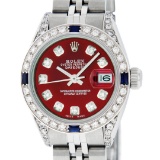 Rolex Ladies Stainless Steel Diamond Lugs & Sapphire Datejust Wristwatch