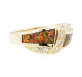 0.40 ctw Diamond Ring with Inlaid Synthetic Opal - 14KT Yellow Gold