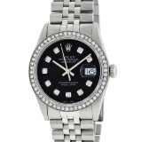 Rolex Mens Stainless Steel Black Diamond 36MM Datejust Wristwatch