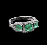 1.40 ctw Emerald and Diamond Ring- 14KT White Gold