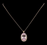 28.74 ctw Kunzite and Diamond Pendant With Chain - 14KT Rose Gold