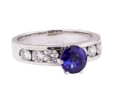 1.55 ctw Blue Sapphire And Diamond Ring - 14KT White Gold