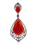 14k Rose Gold  26.19CTW Red Agate and Pink Sapphire and Brown Diamonds Pendant
