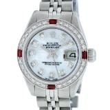 Rolex Ladies Stainless Steel MOP Diamond & Ruby 26MM Datejust Wristwatch