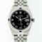 Rolex Mens Stainless Steel Black Roman Diamond & Sapphire Datejust Wristwatch