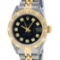 Rolex Ladies 2 Tone 14K Black Diamond & Pyramid Diamond Datejust Wriswatch