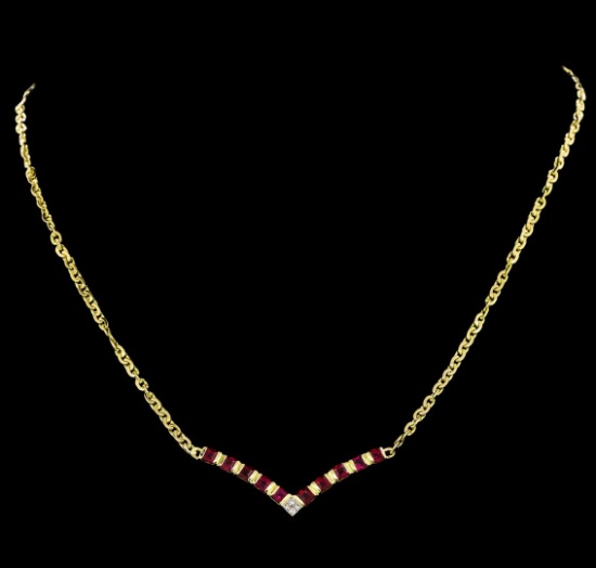 1.70 ctw Ruby and Diamond Necklace - 18KT Yellow Gold