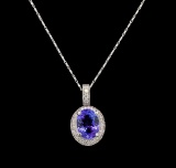 14KT White Gold 3.29 ctw Tanzanite and Diamond Pendant With Chain