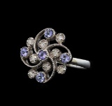 0.60 ctw Tanzanite and Diamond Ring - 14KT White Gold