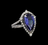 4.52 ctw Tanzanite and Diamond Ring - 14KT White Gold