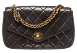 Chanel Black Lambskin Leather Vintage Envelope Single Flap Bag