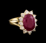 GIA Cert 6.10 ctw Ruby and Diamond Ring - 14KT Yellow Gold