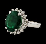 4.39 ctw Emerald and Diamond Ring - 14KT White Gold