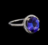 3.35 ctw Tanzanite and Diamond Ring - 14KT White Gold