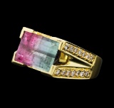 4.10 ctw Tourmaline And Diamond Ring - 18KT Yellow Gold