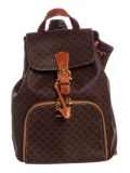 Celine Brown Macadam Canvas Leather Trim Medium Backpack