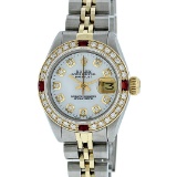 Rolex Ladies 2 Tone MOP Diamond & Ruby Datejust Wristwatch