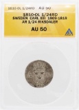 1810-OL Sweden Carl XIII AR 1/24 Riksdaler Coin ANACS AU50