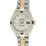 Rolex Ladies 2 Tone Silver Diamond & Sapphire Datejust Wristwatch