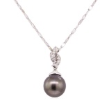 0.25 ctw Diamond and Black Tahitian Pearl Pendant with Chain - 14KT White Gold