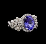 14KT White Gold 4.31 ctw Tanzanite and Diamond Ring