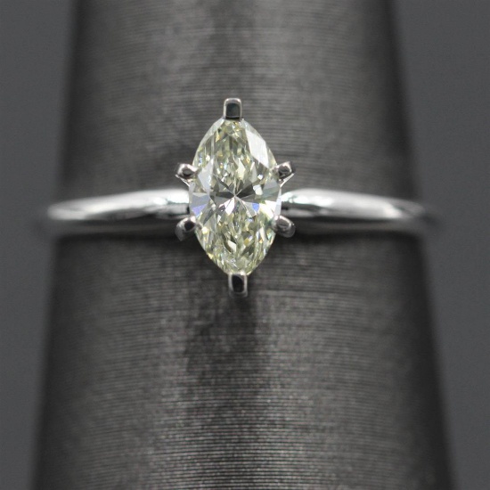 0.52 ctw Marquise Diamond Solitaire Ring - 14KT White Gold