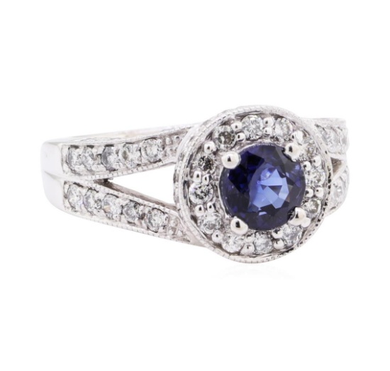 1.74 ctw Sapphire And Diamond Ring - 14KT White Gold