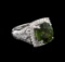 4.79 ctw Green Tourmaline and Diamond Ring - 18KT White Gold