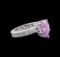 3.17 ctw Kunzite and Diamond Ring - 14KT White Gold