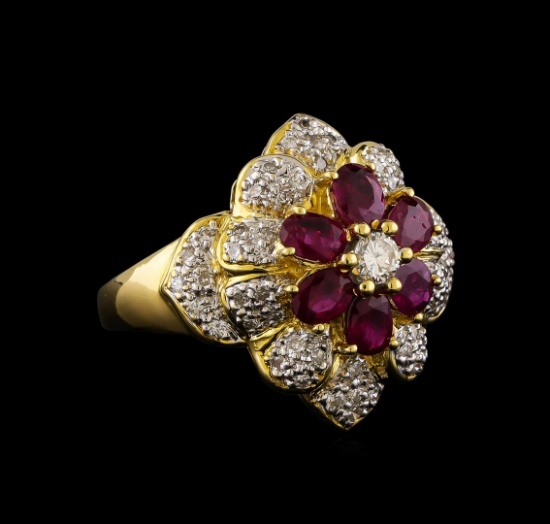 1.35 ctw Ruby and Diamond Ring - 18KT Yellow Gold