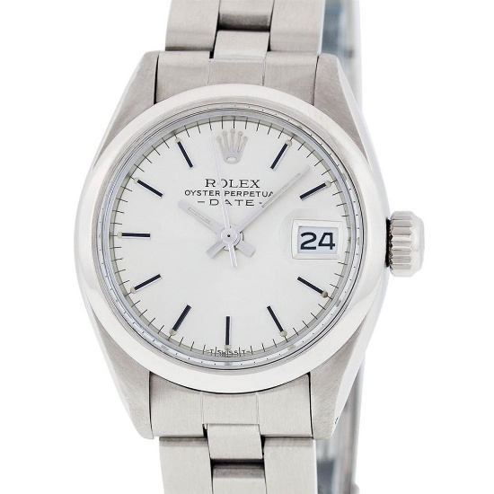 Rolex Ladies Stainless Steel Silver Index Oyster Band Datejust Wristwatch