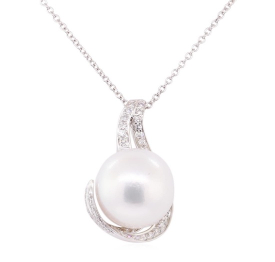 0.40 ctw Diamond and Pearl Pendant with Chain - 14KT White Gold