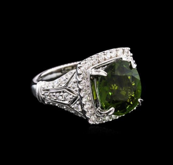4.79 ctw Green Tourmaline and Diamond Ring - 18KT White Gold