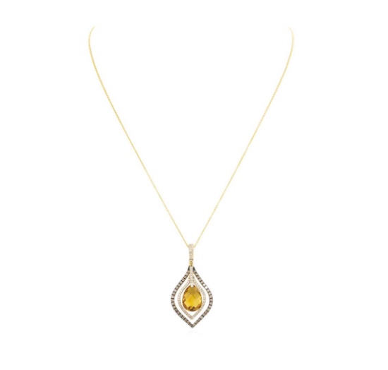 5.00 ctw Colored Stone And Diamond Pendant & Chain - 14KT Yellow Gold