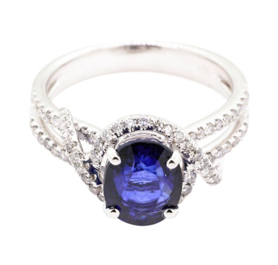 2.96 ctw Sapphire and Diamond Ring - 18KT White Gold