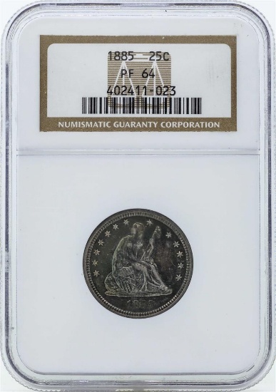 1885 Seated Liberty Proof Quarter Coin NGC PF64