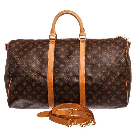 Louis Vuitton Monogram Canvas Leather Keepall 50 cm Bandouliere Duffle Bag