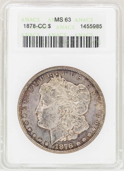 1878-CC $1 Morgan Silver Dollar Coin ANACS MS63