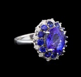 14KT White Gold 3.54 ctw Tanzanite, Sapphire and Diamond Ring