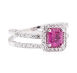 1.76 ctw Pink Sapphire And Diamond Ring - 14KT White Gold