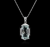 14KT White Gold 13.00 ctw Aquamarine and Diamond Pendant With Chain