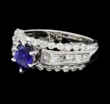 0.97 ctw Blue Sapphire And Diamond Ring - 14KT White Gold