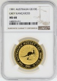 1991 $100 Australia Grey Kangaroo Gold Coin NGC MS68