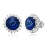 18k Gold 11.75CTW Blue Sapphire Earrings, (SI1/F-G/Treated Blue)