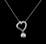 0.19 ctw Pearl and Diamond Pendant - 14KT White Gold