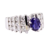 2.56 ctw Blue Sapphire And Diamond Ring - 14KT White Gold