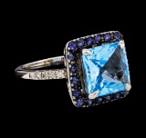 4.05 ctw Blue Topaz, Sapphire, and Diamond Ring - 14KT White Gold
